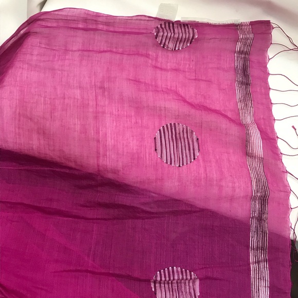 Eileen Fisher Handwoven Organic Cotton Silk Jamdani Scarf Pink Lightweight Boho - Picture 10 of 12